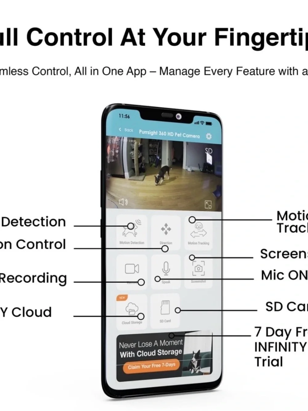 Instachew Purrsight 360° Smart Pet Camera, 1080P HD, Wireless, 2-Way Audio